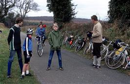 Andrew Winstanley takes centre stage near Wilsworthy Farm, Kenn, while Kevin's puncture is repaired